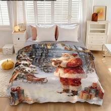 1pc Christmas Santa Claus, Snowman, Reindeer Gift Box Fleece Blanket, Super Soft Flannel Suitable For Bedroom, Living Room, Sofa And Office, Great For Travel And Gift, Christmas