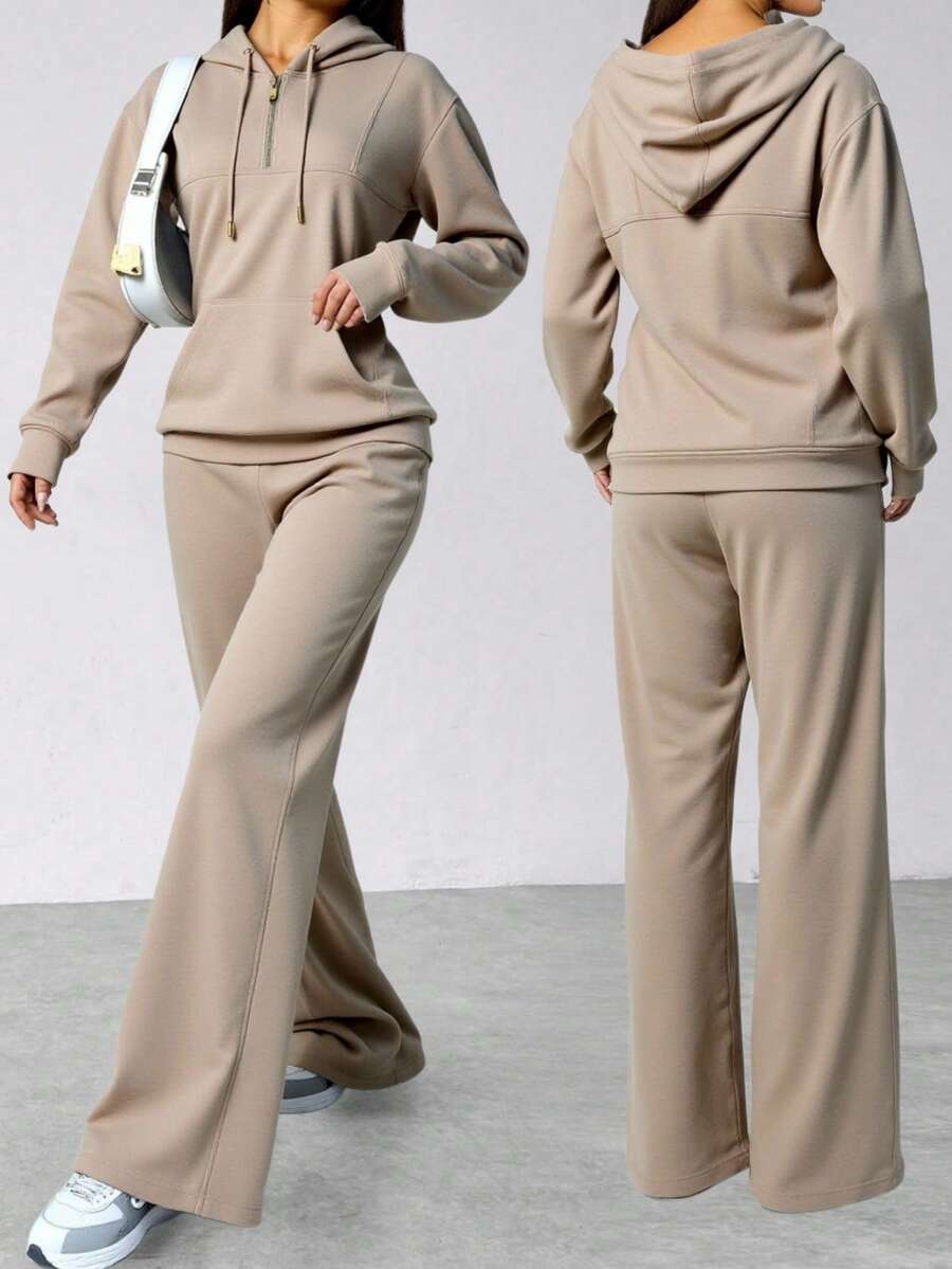 Elegante suéter de mujer con traje de pantalones largos - Caqui - Ver 1