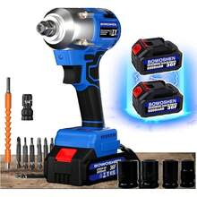 Llave de Impacto Inalámbrico 1/2 Sin Escobillas Pistola de Impacto Con Batería 650N.M, Taladro y Atornillador 3 EN 1, Cargador Y 4 Dados Para Coche Y El Hogar - Azul, 2 Baterías - Ver 3