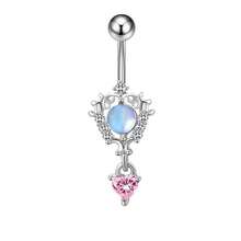1pc Personalized Heart & Moon Cubic Zirconia Inlaid Navel Ring, 14G Iridescent Aurora Decor Belly Button Piercing Suitable For Daily Wear