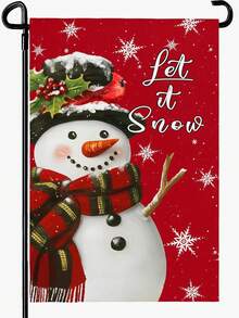 1 pieza Decoración colgante textil de muñeco de nieve "Que Nieve", bandera de patio de invierno con copos de nieve, pancarta impresa a doble cara de 12x18 pulgadas de lino sintético, decoración navideña y de invierno para el hogar, adecuada para el hogar, jardín, porche, cafetería, granja, asta de bandera no incluida