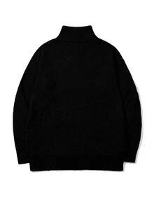 秋冬新款针织休闲宽松套头毛衣，简约风格，串珠纹理，通勤商务休闲领拉链长袖男女通用 - 黑色 - 查看 5