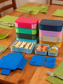 1pc Creative Minimalist Solid Color Stripe Insulated Bento Box, Square Shape With PP Cutlery Set, Multi-Color Options, High-Quality Leak-Proof Design, For Work, Daycare, School And Travel Food Storage Container To Keep Sandwiches, Fruits, Snacks And Salads Fresh - Multicolor - View 8
