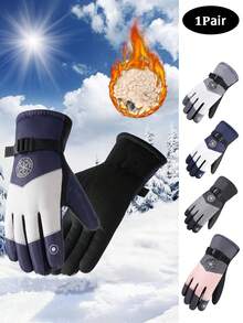 1 双拼色加厚保暖滑雪手套，户外骑行防风手套，防滑掌心，可调节腕围，适合户外运动、健身、雪上活动 - 彩色 - 查看 2