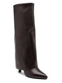 Giày bốt cao có hiệu ứng xếp ly, có gót nhỏ và mũi nhọn tạo nên vẻ ngoài thanh lịch và hiện đại. - màu nâu - Xem 2