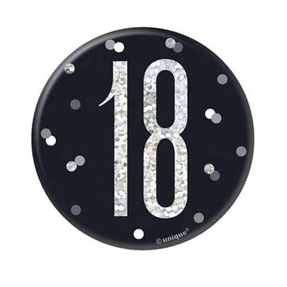 Unique Party Prismatic 18th Badge (Black/Silver) - 100% Mixed - (SG38365)