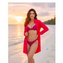 Beach Cover-Up Long Sleeve With Pocket Button Closure Beachwear Chemise Casual Sexy Boho Vacation Beachwear Beach Holiday Vacation Bachelorette Party Travel Spring-Summer - Rosa - 查看 2