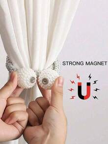 2pcs/4pcs/6pcs Gray Magnetic Curtain Clips, Faux Pearl Curtain Ties, Curtain Decorations, Magnetic Curtain Straps With Buckles, Window Tie Cord Clips For Home And Office, Pearl Decorative Cord Backing For Sheer Curtains Without Drilling - Multicolor - View 6