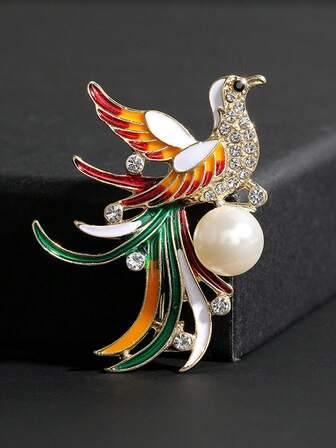 1 Stück elegante Mode Kunstperlen Emaille Legierung Strass Phönix Papagei Brosche, vielseitig einsetzbar als Kleidungsaccessoire oder Weihnachtsgeschenk