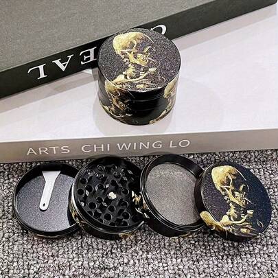 2英寸50毫米骷髅草药研磨器卡通金属手动四层粉碎机研钵杵磨机锌合金草烟草研磨机香烟雪茄配件吸烟工具礼物