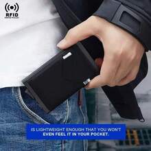 Tarjetero emergente de doble metal, bloqueador anti RFID, billeteras de aluminio para hombres, billetera inteligente mágica, pequeña y minimalista - Negro - Ver 6