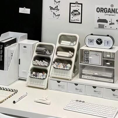 1个可拆卸斜角化妆品收纳盒，笔筒文具收纳盒，咖啡胶囊收纳盒，用于存放化妆刷、口红、化妆品、镊子、睫毛夹、化妆品配件