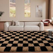 6x9 Area Rugs For Living Room Bedroom, Large Camel And Black Checkered Fuzzy Fluffy Shag Shaggy Carpet, Big Plush Soft Floor Rug For Kids Boys Girls Teen Room Dorm Office Nursery Home Decor Aesthetic - Lạc đà - Xem 8