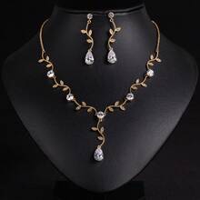 3 件套红色/粉色/多色可选，女士珠宝，女士项链，女士珠宝配饰，方晶锆石镶嵌，叶形，耳环，项链，珠宝套装，项链套装，女士配饰，配饰套装，礼物 - 首飾套裝 - 查看 3