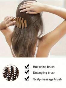 1/2 Pcs High Quality Boar Bristle Hair Brush, Long Handle Fluffy Hair Brush - Anti-Static, Creates Soft & Voluminous Hair, Durable ABS Handle, Suitable For Thick, Curly, Fine, Short & Long Hair, Dry & Wet Use, Unisex, Essential Hair Care & Travel Accessory - Multicolor - View 3