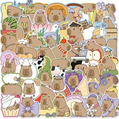 50pcs Cute Capybara Stickers,Stationery Supplies,Journaling Supplies,Scrapbook Supplies,Mobile Phone,Laptop,Bumper,Skateboard,Water Bottles,Computer,Hard Hat,Car Stickers