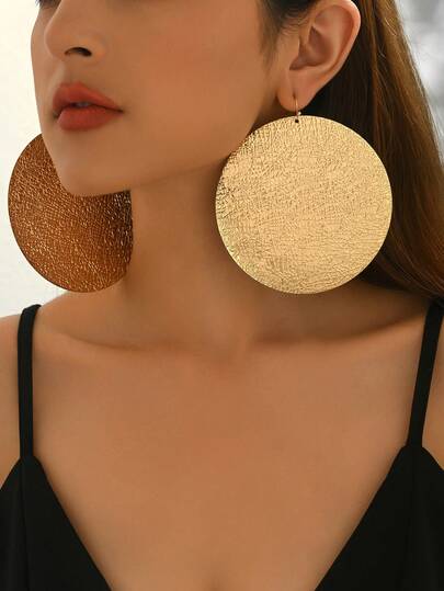 1 Pair Women's Fashion Simple Versatile Extra Large Geometric Round Mesh Metal Pendant Earrings