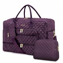 Large Women Travel Duffle Bag - Carry On Overnight Bag Weekend Travel Duffel Tote Bag Yoga Gym Bag With Wet Pocket Toiletry Weekender Overnight Bag For Travel Business Trips Sport , Personal Item Travel Bag With Shoes Compartment, Weekender Bag With Wet Pocket & USB Charging Port - 深紫 - 查看 8