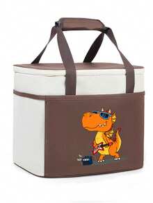 1pc Cartoon Car Pattern Insulated Lunch Bag, Large Capacity Lunch Box Tote Bag, Aluminum Foil Lining, Suitable For Work Commute - 28*24*21CM - View 12