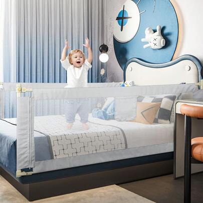 200 cm /180cm/150cm Kinder Bettgitter Bettschutzgitter Höhenverstellbar Kinderbettgitter Für Familienbett Und Kinderbett Rausfallschutz Für Bett Grau