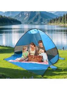 BS-26 Carpa de Playa, Refugio de Sol de Playa Up Carpa de Sombra de Playa, Refugio de Sol Cabaña 2-3 Personas Protección - azul claro - Ver 11