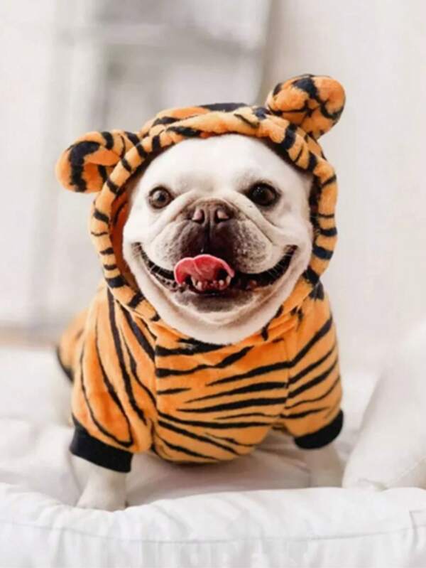1 peça de roupa para animais de estimação de outono/inverno, fantasia engraçada de tigre para cães, gatos, ursinhos de pelúcia, poodles e animais de estimação de raça pequena