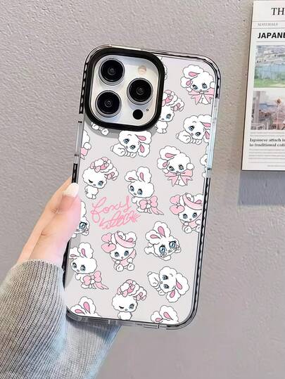1pc Luxurious Transparent Phone Case With Rabbit Design, Compatible With IPhone 16/16 Pro/16 Plus/16 Pro Max, 17/17 Pro/17 Pro Max, 15/15 Pro/15 Plus/15 Pro Max, 14/14 Plus/14 Pro Max, 13/13 Pro/13 Pro Max, 12/11/X/XR/XS Max, Cute Smartphone Protective Cover For Halloween/Christmas