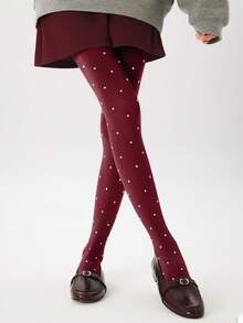 سراويل ليجنز نسائية لون بوردو نقاط كبيرة، ناعمة وعالية المرونة - عصرية، مقاومة للتكتل، تحكم في البطن، مانعة للانزلاق، مناسبة للارتداء اليومي العادي، خريف