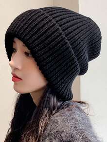 Classic Autumn/Winter Checkerboard Knit Beanie Hat For Women, Korean Fashion Chic, Suitable For Large Head Circumference, Warm Knitted Cap, Versatile Christmas Accessory