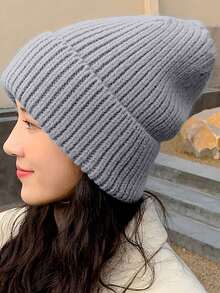 Classic Autumn/Winter Checkerboard Knit Beanie Hat For Women, Korean Fashion Chic, Suitable For Large Head Circumference, Warm Knitted Cap, Versatile Christmas Accessory