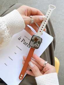 The Minimalist Leather Strap Is Suitable For Dial Sizes Of 38/40/41/42/44/45/46/49 Millimeters And Is Compatible With Apple Watch Ultra/Se10/9/8/7/6/5/4/3/2/1 Series Straps - White and Brown - View 2