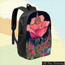 1PC Colorful Single-Sided Printed Student Backpack Pink Rose Print Starry Sky City Landscape Hand Washable Backpack Personalized Zipper Multi-Use Shoulder Strap Back And Waist Protection Design Backpack, Fashionable IPad Laptop Backpack, Large Space, Multi-Category Compartments Full Print Body, Handheld Design With Adjustable Shoulder Straps, Elastic Pockets On Both Sides Of The Backpack, Suitable For Men And Women For Campus, Travel, Outdoor, Sports Lightweight Backpack - Mix - View 2