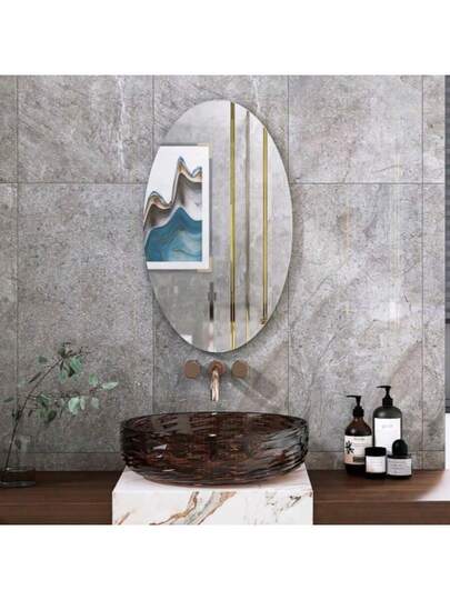 Wand Mirror, Oval Frameless, Bathroom Or Bedroom, Stylish Horizontal Vertical, 64 37 Cm view 4