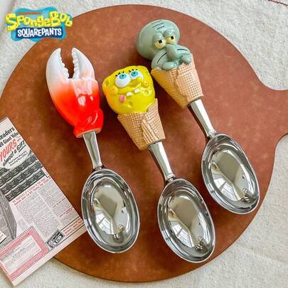 SPONGEBOB Bob Esponja Calça Quadrada, Colher de Sorvete Polvo, Colher de Melancia, Colher de Desenho Animado para Crianças, Colher de Sorvete, Uso Doméstico