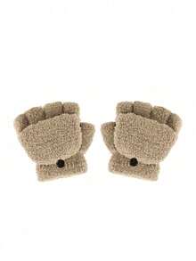 儿童露指手套可转换连指手套翻盖手套幼儿冬季柔软针织手套适合男孩和女孩 - 彩色 - 查看 7