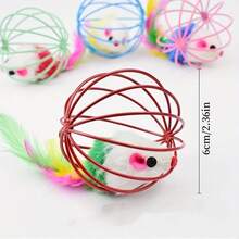 1Pc Random Color Caged Rats Rolling Wire Cage Plush Mouse Ball Funny Cat Toy Catches The - Hide Balls Interactive Toy, Mice And Animal Toys - Multicolor - View 6