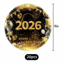 20个/80个2026新年黑金主题气球，新年生日派对装饰，足够20位客人使用，包含纸盘、甜点盘、餐巾纸、纸杯，适用于婚礼、生日派对、庆祝活动。 - 彩色 - 查看 6