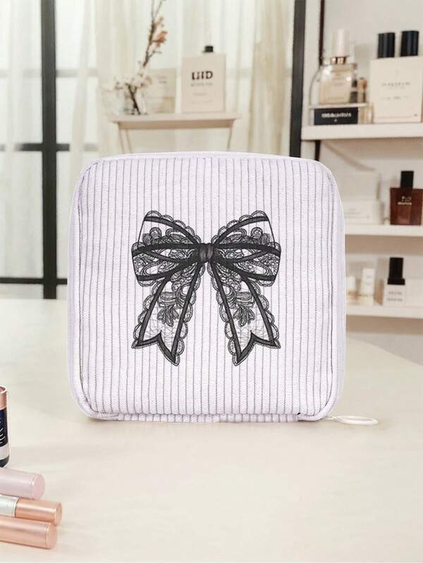 Butterfly Pattern Corduroy Sanitary Pad Storage Bag, Cosmetic Organizer Pouch, Portable Makeup Bag