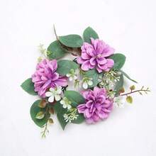 1pc Artificial Flower Wreath Candle Holder, Plastic Gerbera Daisy Floral Wreath Candle Stand, Small Floating Farmhouse Wreath, Suitable For Wedding Decor, Bridal Bouquet, Dining Table Centerpiece, Garden Wedding, Birthday Party - Multicolor - View 18