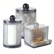 Paquete de 2/3 contenedores de baño dispensador Qtips, soporte para bolas de algodón de 10/7 oz, organizador de tarros de boticário para almacenamiento de hisopo de algodón - 2 piezas - Ver 5