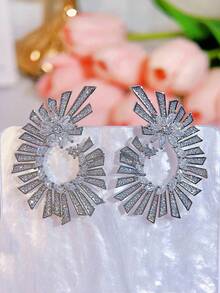 SEQUITO 2 piezas de joyas para las orejas con baño de oro elegante, aretes de gran tamaño con circonita cúbica simétrica, joyería de fiesta y disfraz de diosa