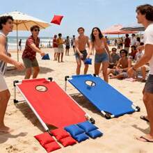 Corn Hole Board Set, 1 Corn Frozen Board With 8 Bean Bags, Corn Hole Game | Portable Indoor And Outdoor Corn Hole Set, Ideal For Adults, Camping Trips, Parties, Beaches, And Courtyards, A Wonderful Holiday Gift For Family And Friends, Christmas And Halloween (Red/Blue) - 藍色玉米洞 - 查看 5