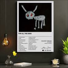 1幅大型无框帆布艺术印刷海报 - 充满活力的现代艺术装饰风格，适用于卧室、客厅、家庭办公室 - Drake 的《For All The Dogs》专辑封面艺术作品，室内/室外墙面悬挂装饰，送给音乐爱好者的完美礼物，Toile Murale - 彩色 - 查看 5