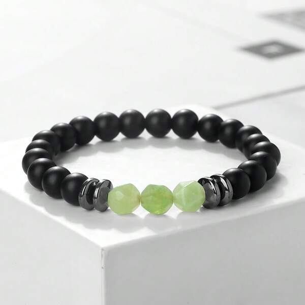 1Pc Of Handmade Black Matte Bracelet With Cut Round Beads Inlaid With Elastic Bracelet Adjustable For Couples With Bead Bracelets