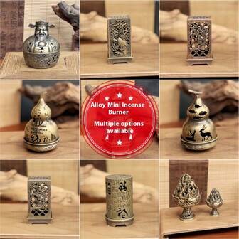 1 pieza Nuevo quemador de incienso de aleación de cobre con forma de calabaza y diseño de dragón y fénix, al estilo chino, con plato de incienso de nube auspicios pequeño, incienso de sándalo