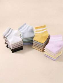1/5/10/20 Pairs Women's Casual Colorful Striped Short Socks - Multicolor - View 4