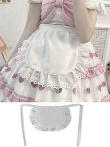 1 Piece Of Japanese-Style Maid Apron With Lace Ruffles, A Cute Kawaii Heart-Shaped Maid Outfit, Perfect For Cosplay Lolita Party Wear, Featuring A Fitted Faux Leather Girdle, And A Super Cute Maid Outfit Set! - Multicolor - View 3