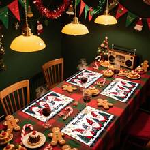 1 Stück/4 Stücke/6 Stücke/100 Stücke Weihnachtszwerg Muster Tischsets, maschinenwaschbar rechteckige Polyester Tischsets, Tischschutz, hitzebeständige Tischsets, Restaurant Tischdekoration, Party Zubehör, Weihnachtsdekoration, können als Geschenke gegeben werden - Verschiedenfarbig - Übersicht 1