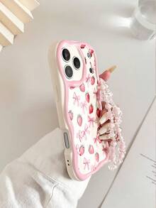 奶油色波浪边亮面樱桃蝴蝶结草莓彩绘防摔手机壳保护套,配手工串珠手链配件,兼容 17 Pro/17 Air/17/17 Pro Max/16/11/16 Pro/16 Plus/16 Pro Max/16 e/15 Pro Max/13/14/12/XS/XR/7G/8P,兼容小米手机,兼容红米手机 - 彩色 - 查看 7