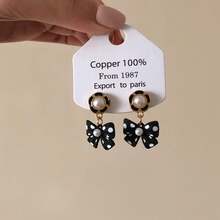 1 对时尚优雅蝴蝶结花朵耳环 - 黑色 - 查看 2